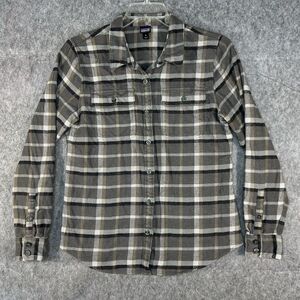 Patagonia Long Sleeve Organic Cotton Flannel Shirt Women's M Gray Plaid